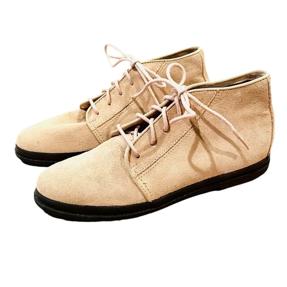 Keds vintage suede leather flat lace-up chukka ankle boots SZ 6 beige EUC! - Picture 1 of 8